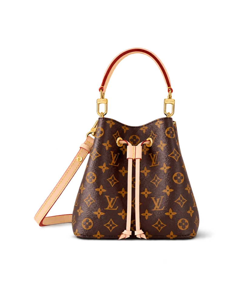 Brown Monogram Drawstring Bucket Bag — upright front view