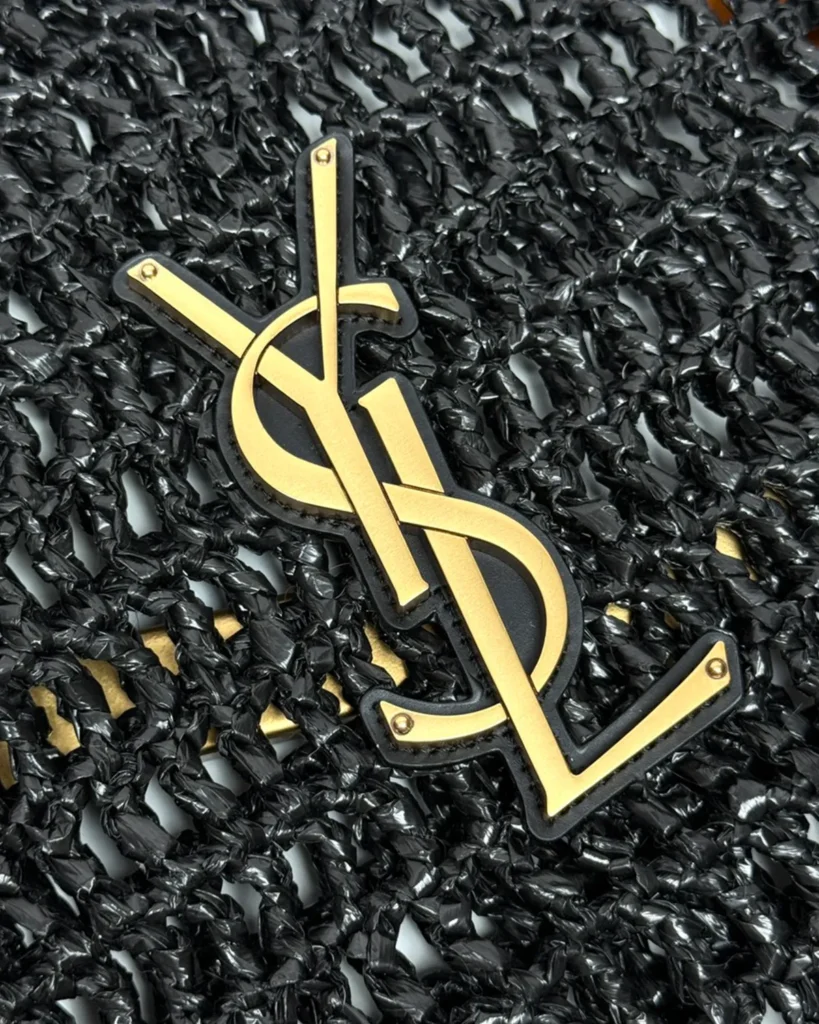Black Open-Mesh Shoulder Bag — logo detail view