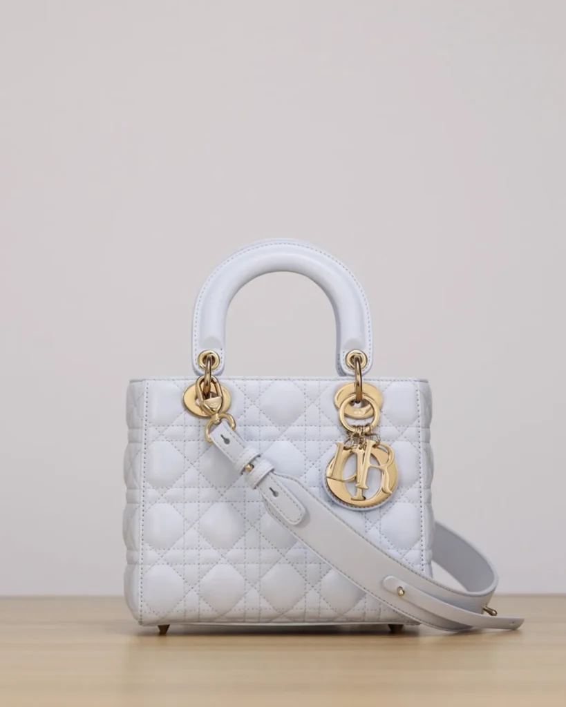 Pale Gray Quilted Top Handle Bag — front view
