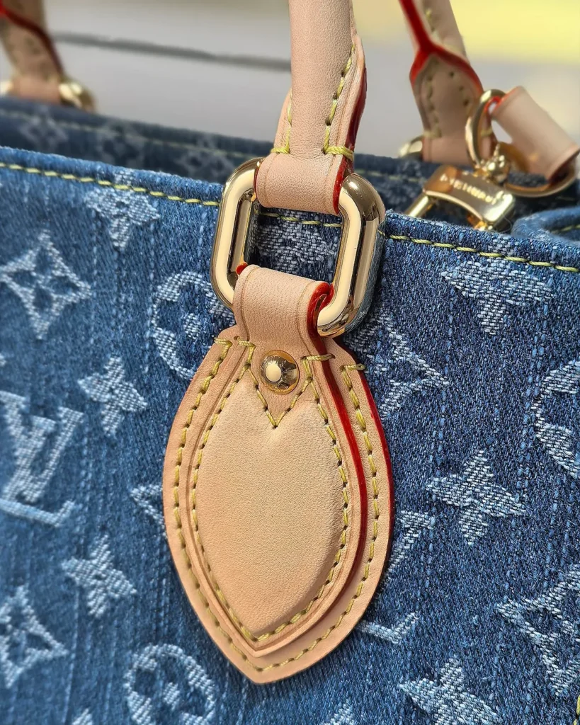 Blue Denim-Look Monogram Tote — handle detail view