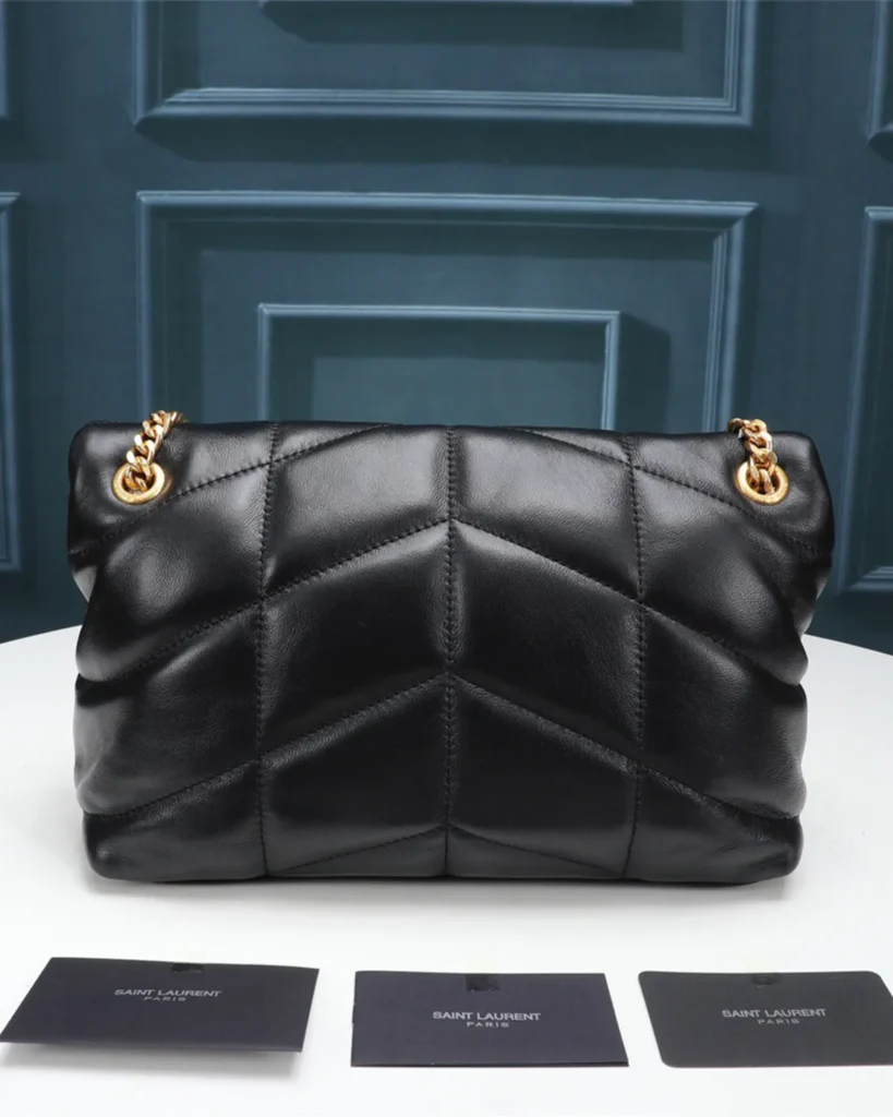 Black Padded Chevron Chain Bag — back view