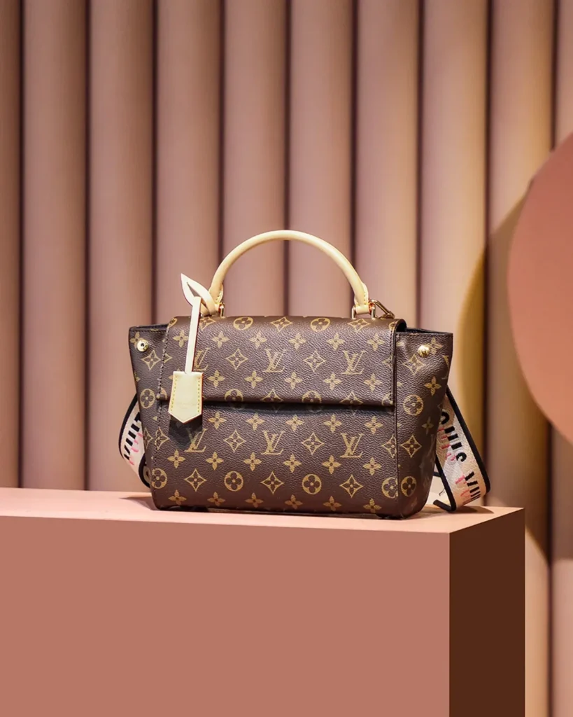 Brown Monogram Structured Top-Handle Bag — front alternate view