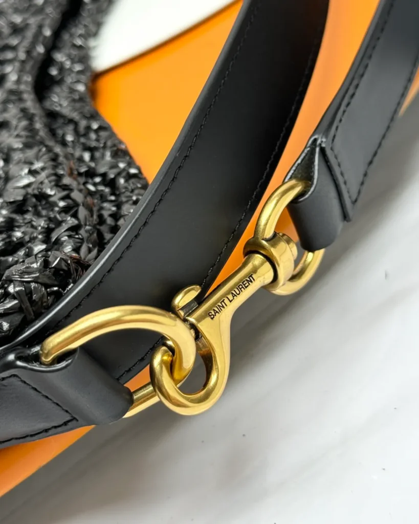 Black Open-Mesh Shoulder Bag — strap clip view