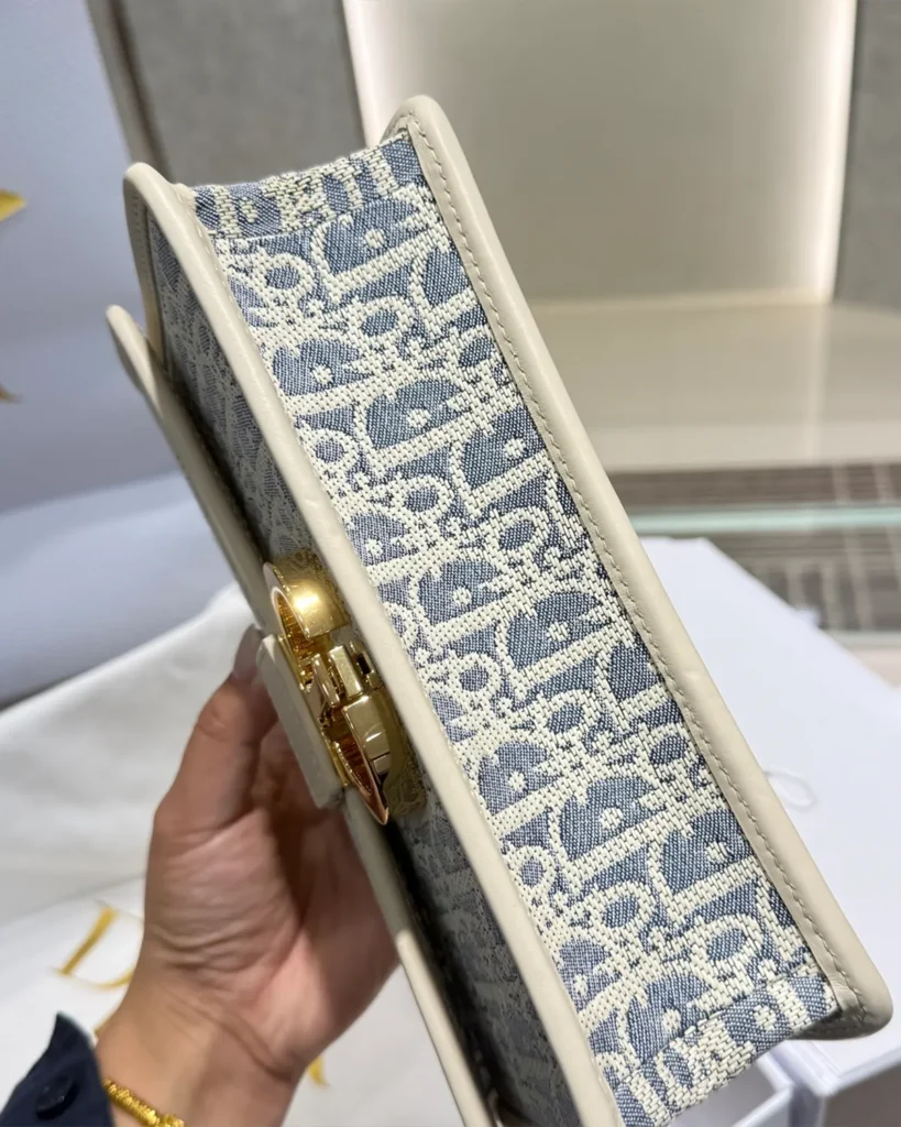 Blue and Cream Patterned Flap Bag — base view