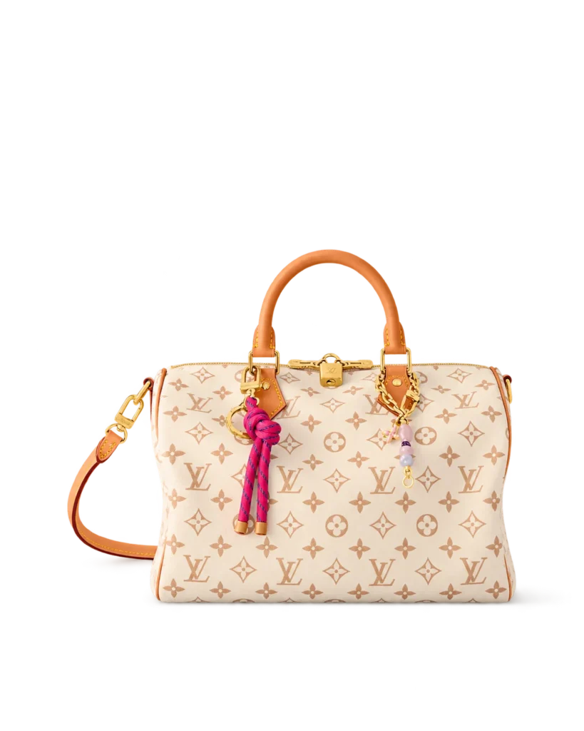 Cream Monogram Top-Handle Bag with Colorful Charms — main view