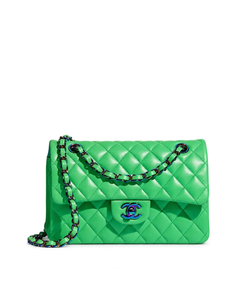Bright Green Iridescent-Accent Flap Bag — main view