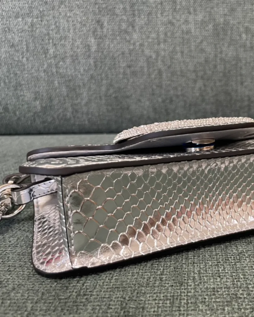 Silver Scale-Pattern Top-Handle Flap Bag — top view