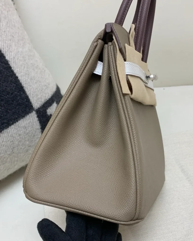 Taupe Burgundy White Top-Handle Bag — side view