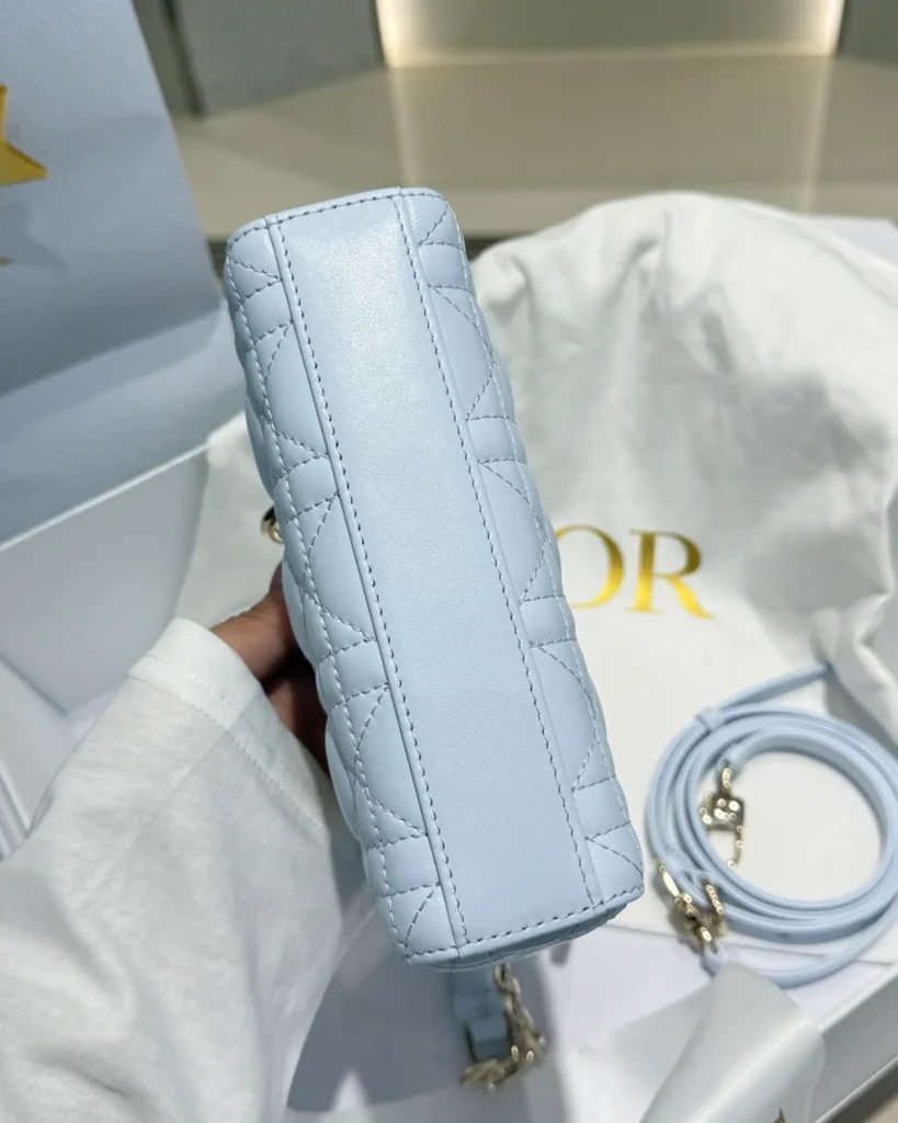 Soft Blue Quilted Chain Handbag — base view