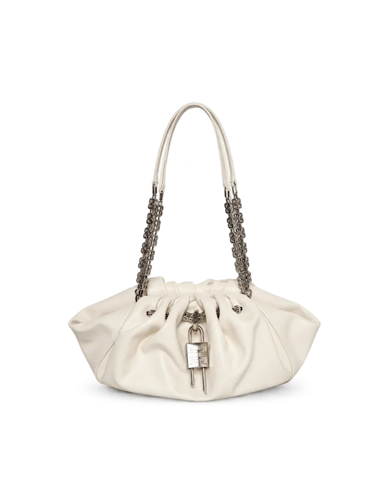 Ivory Ruched Chain Pouch — main view
