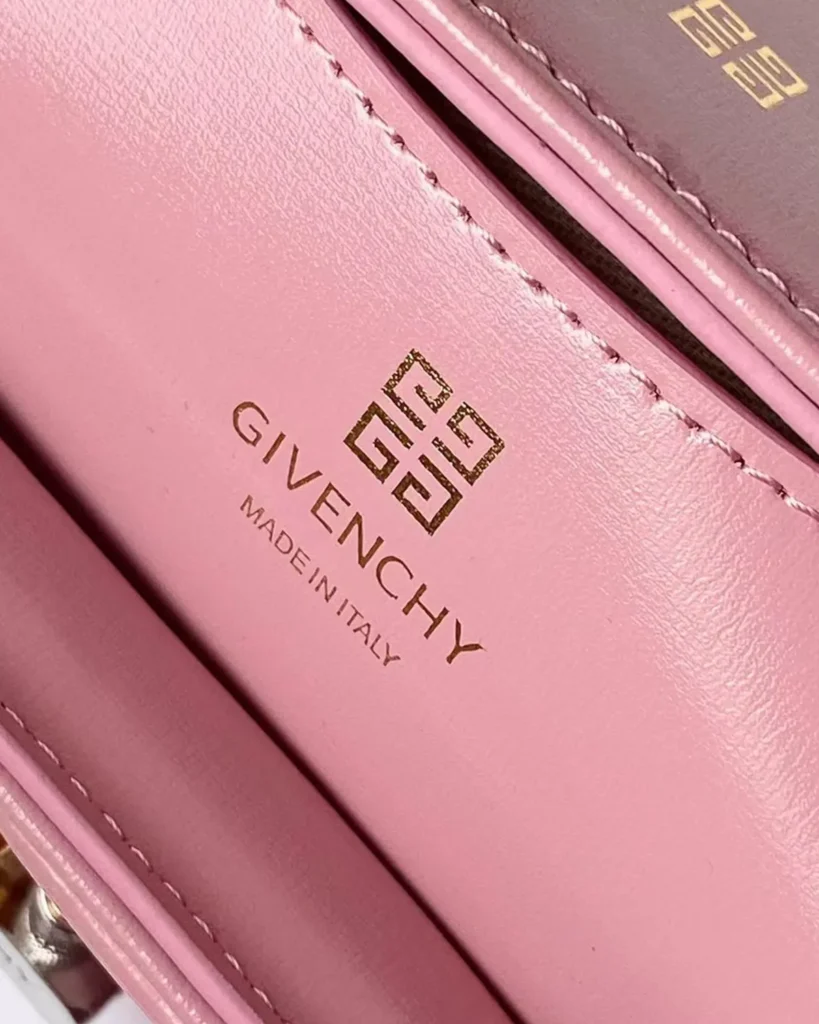 Pink Elongated Padlock Satchel — label detail