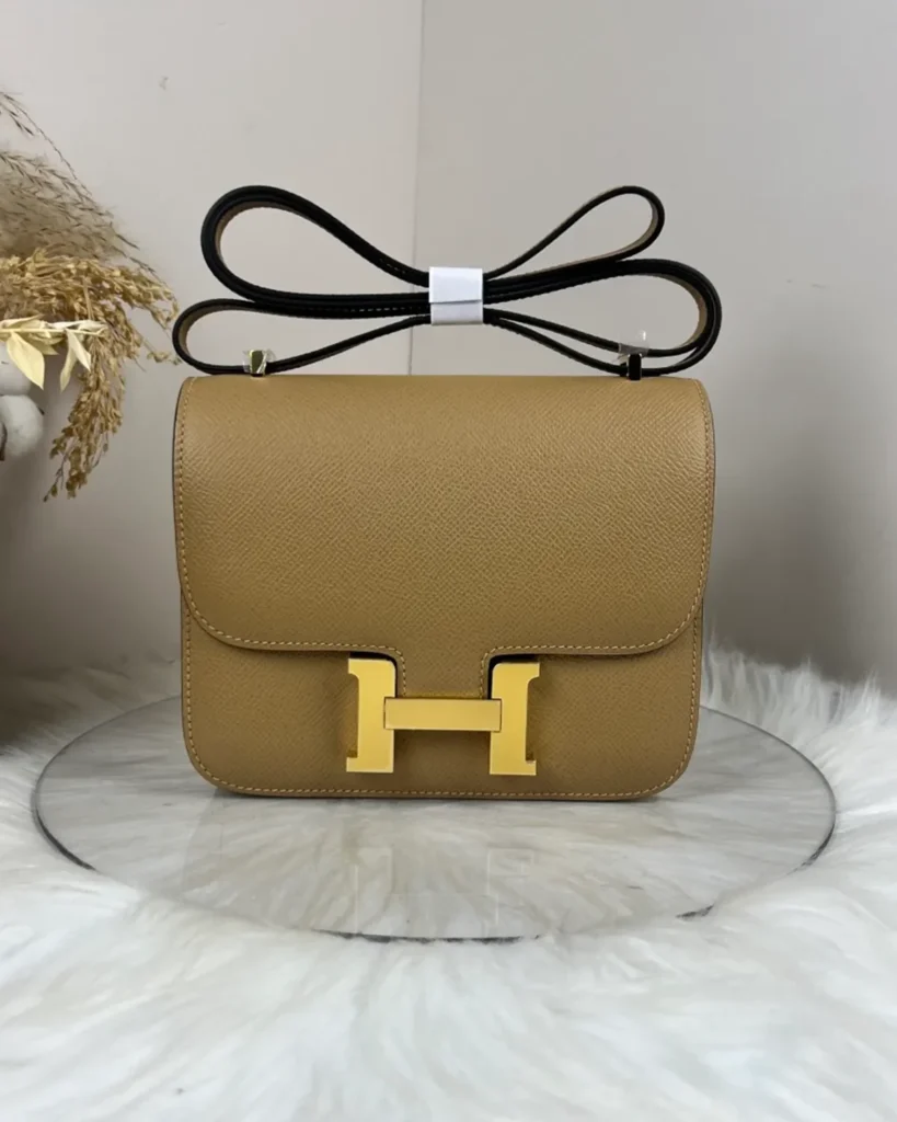 Kraft Tan constance-inspired mini 18 bag, front view
