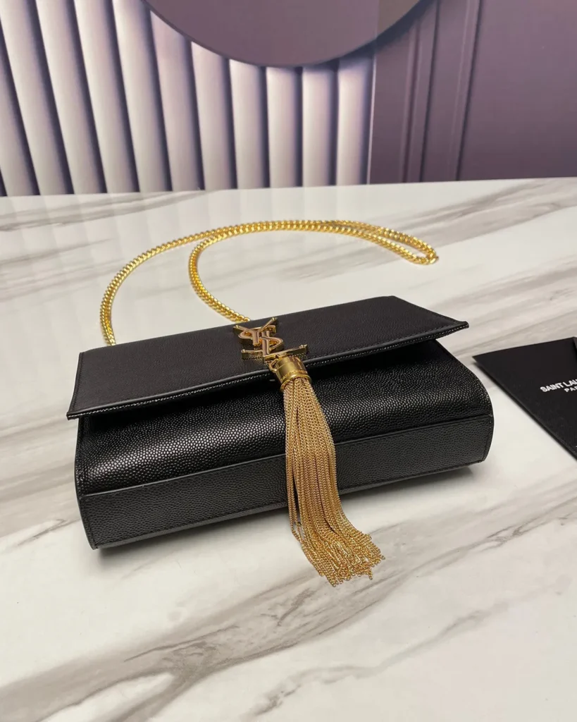 Black Tassel Chain Flap Bag — top view