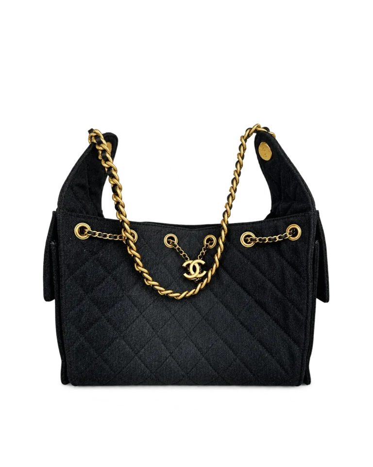 Dark Navy Quilted Chain Drawstring Tote — main view