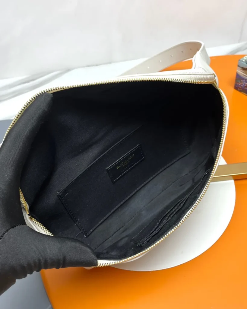 Cream Smooth-Look Zip Belt Bag — interior view
