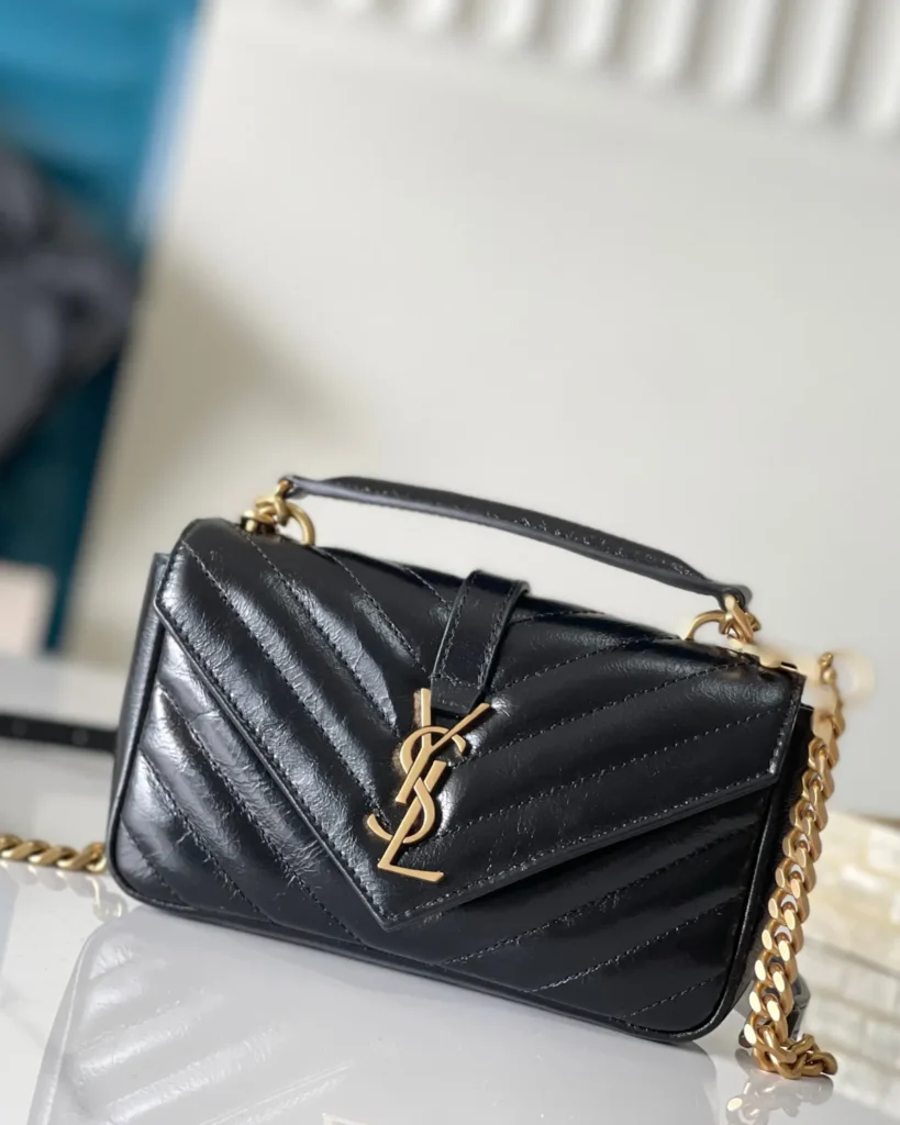 Black Chevron Top-Handle Flap Bag — front view