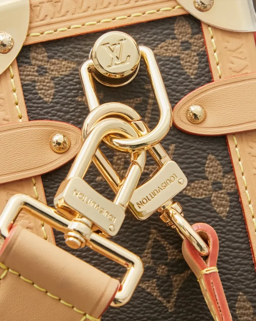 Brown Monogram Tan-Trim Shoulder Bag — strap clip view
