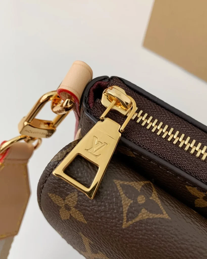Brown Monogram Front-Pocket Shoulder Bag — zipper view