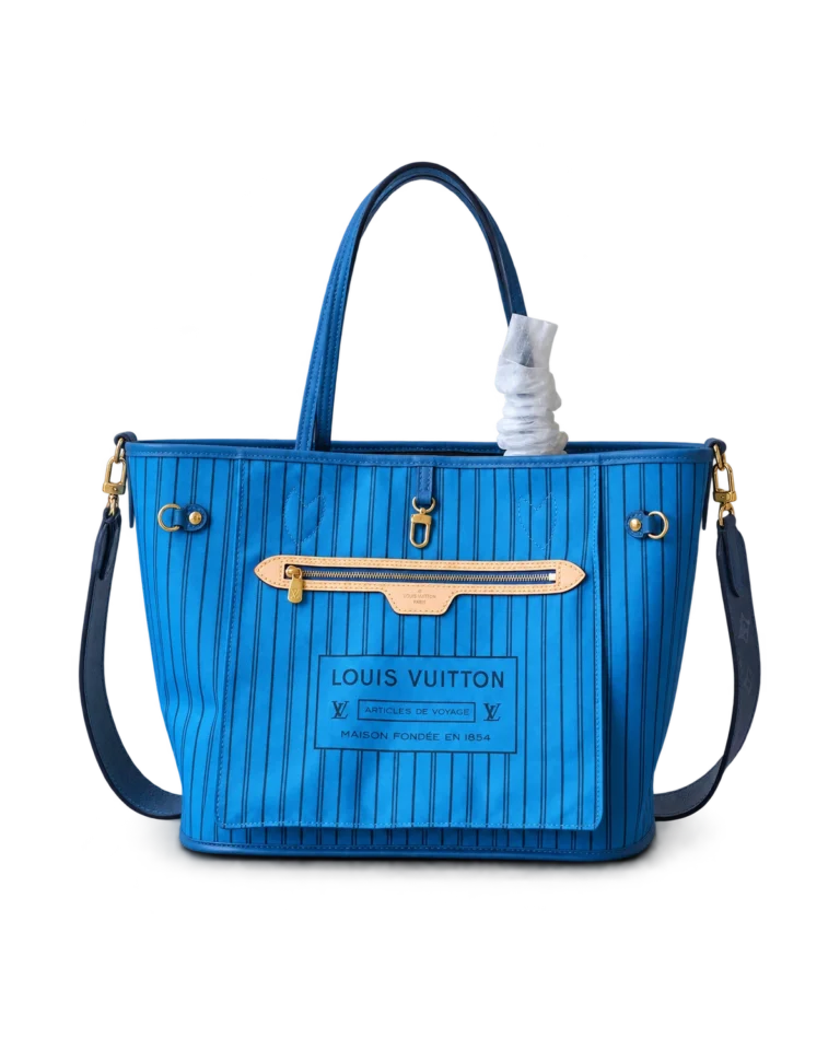 Blue Striped Reversible Monogram Tote — upright front view
