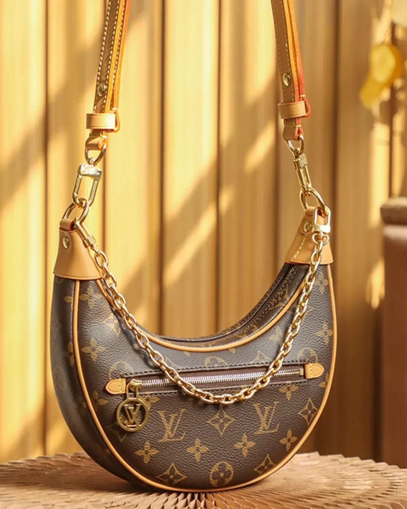 Brown Monogram Crescent Chain Shoulder Bag — strap view view