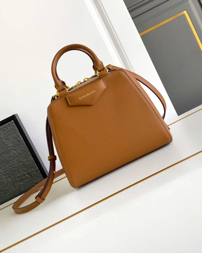 Tan Domed Top Handle Bag — front angle view