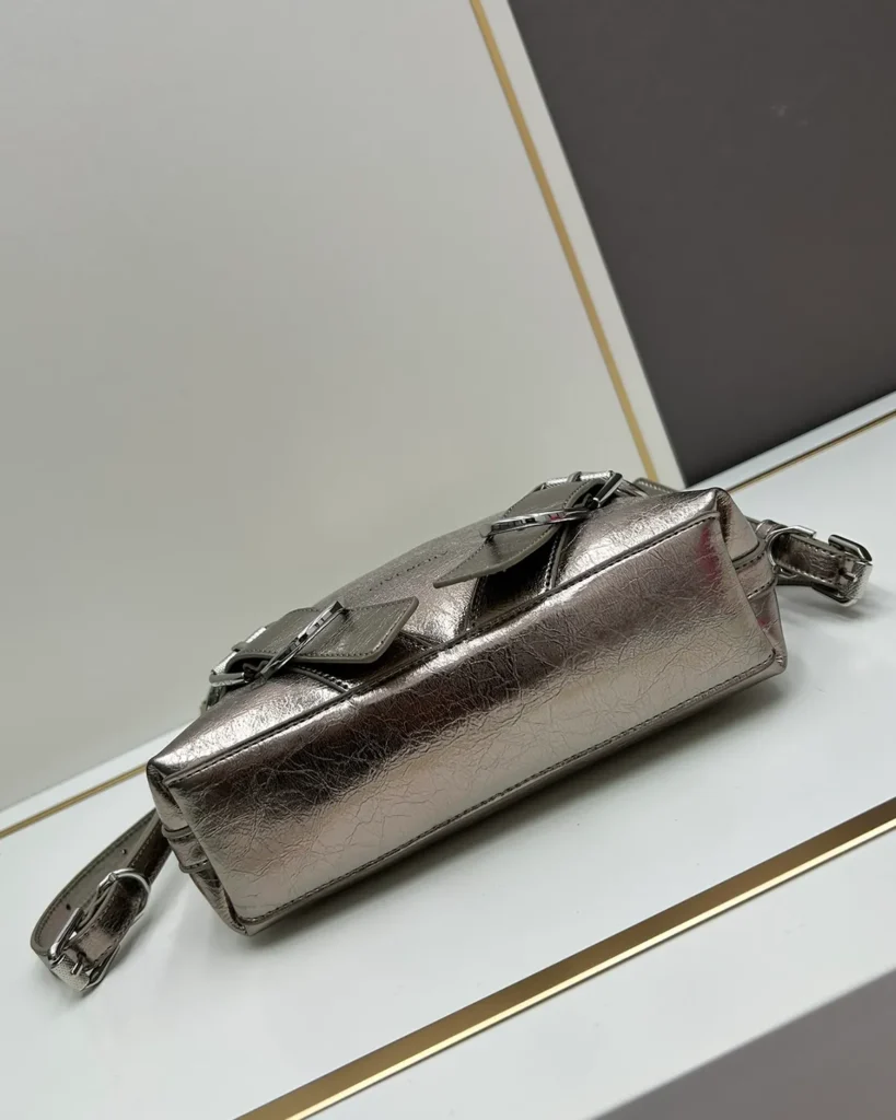 Metallic Silver Buckle Shoulder Bag — base view