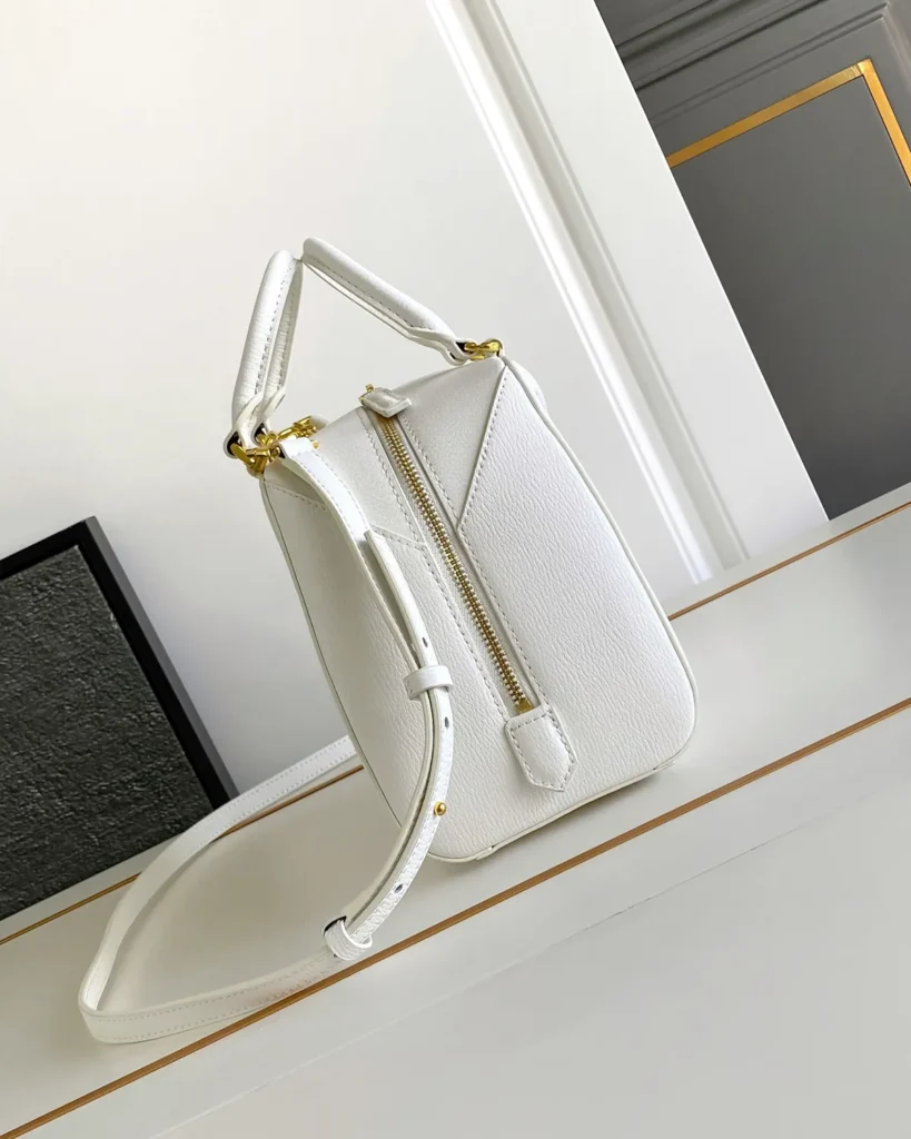 White Domed Top Handle Bag — side view