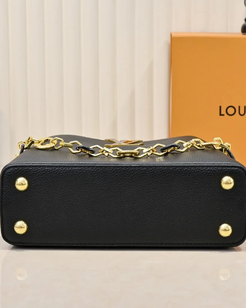 Black Floral-Chain Top-Handle Bag — base view