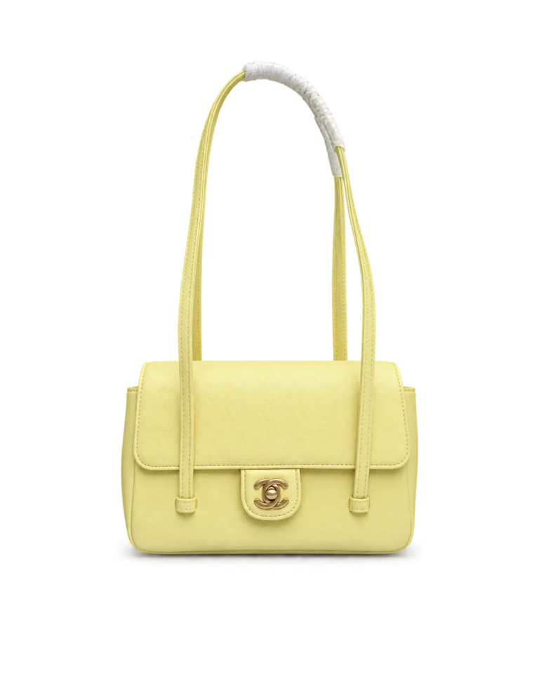 Pale Yellow Long-Handle Flap Bag — upright front view
