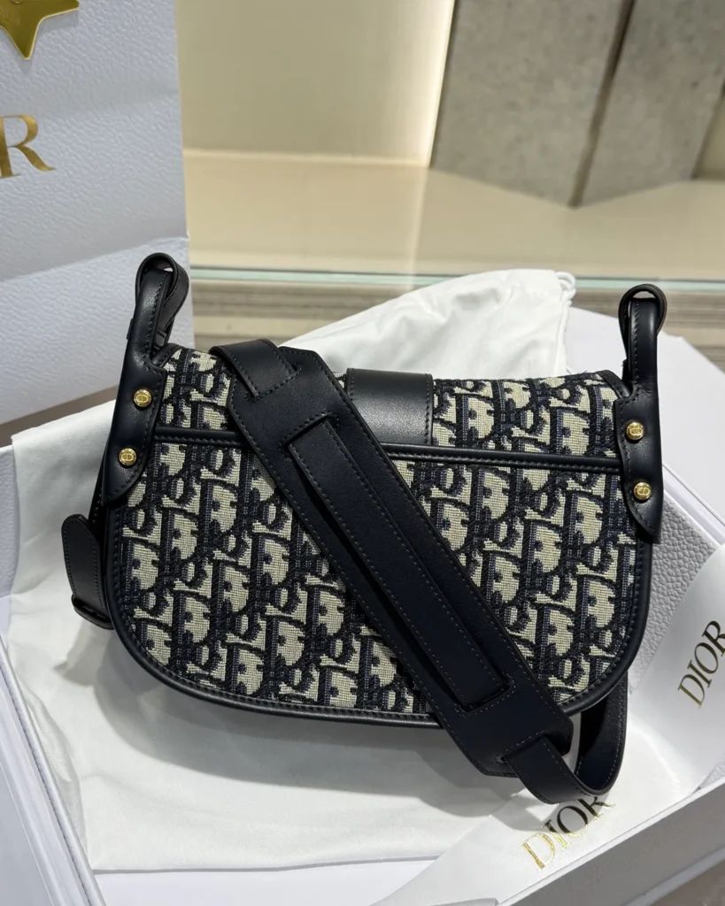 Navy Monogram Saddle Shoulder Bag — rear detail view