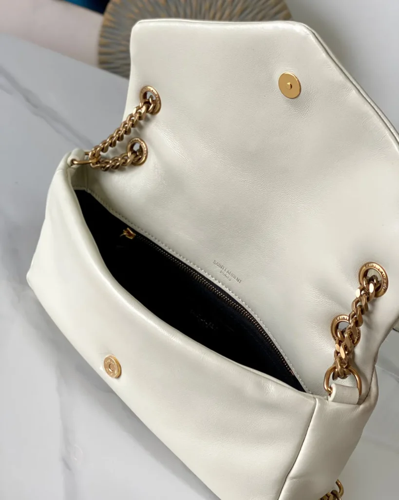 Ivory Padded Envelope Chain Bag — open flap view