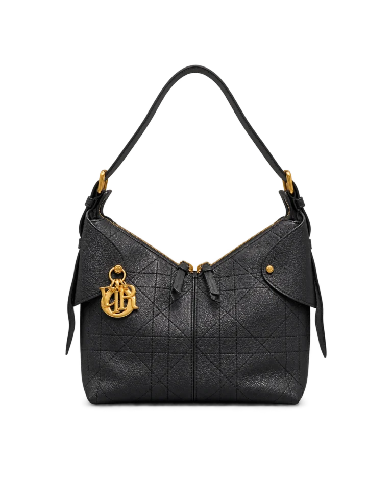 Black Soft Shoulder Bag with Letter Charms — upright front view