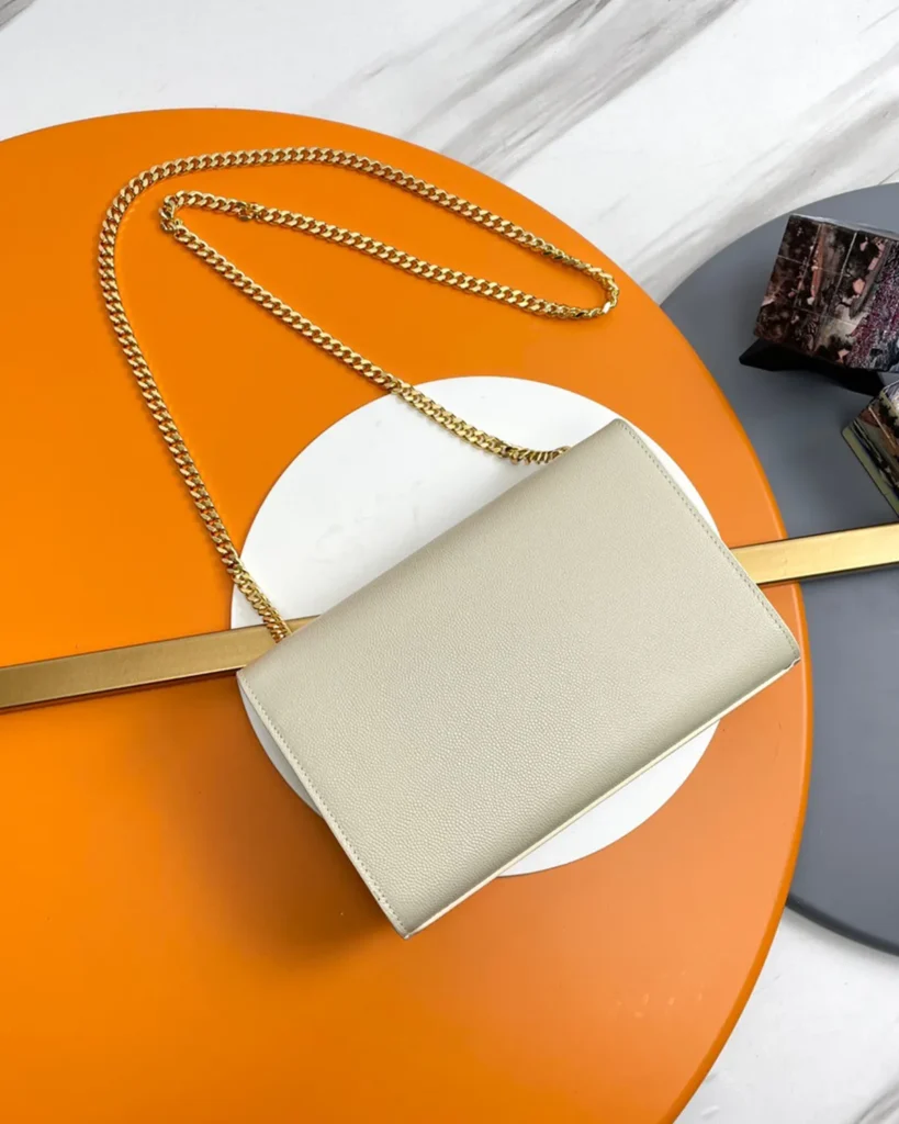Cream Rectangular Chain Flap Bag — rear view