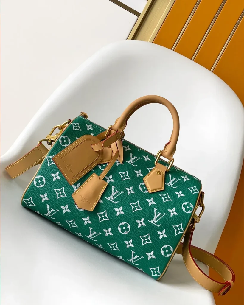 Green and White Monogram Duffle Bag — front view