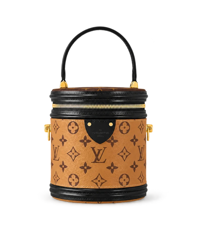 Tan Monogram Cylindrical Vanity Bag — upright front view
