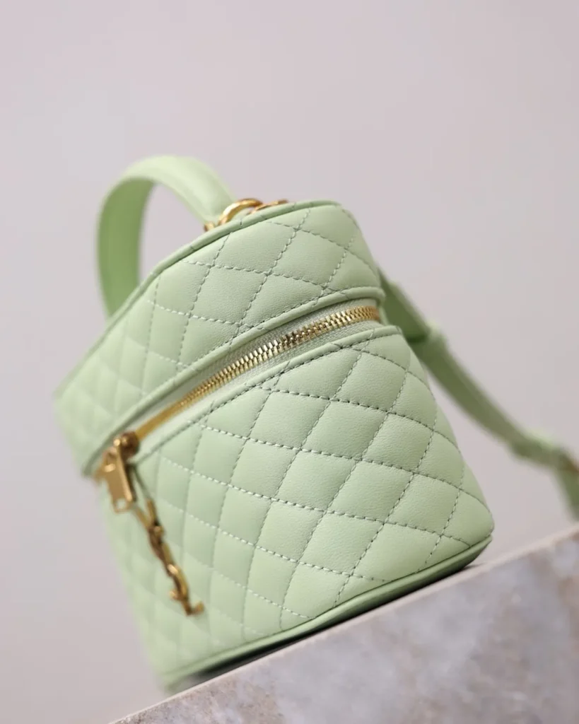 Pale Green Quilted Vanity Bag — side view