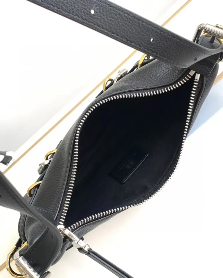 Black Draped-Top Buckle Shoulder Bag — interior