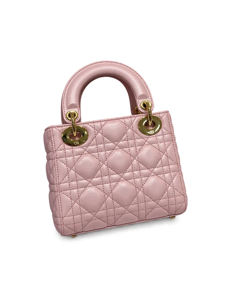 Pearlescent Pink Quilted Top Handle Bag — rear view