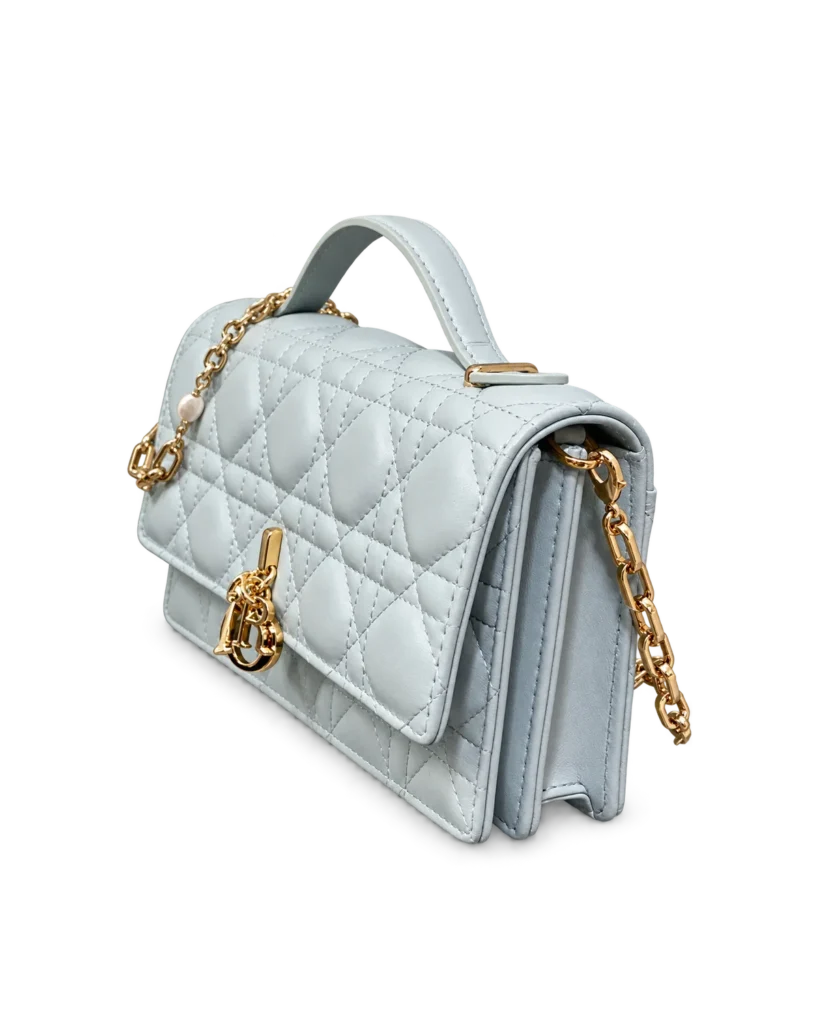 Pale Blue-Gray Quilted Top Handle Flap Bag — main view