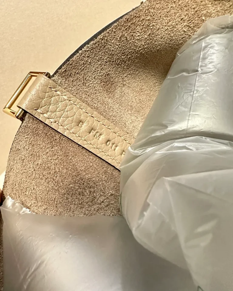 Picotin-Inspired 18 Beige Marfa Bucket Bag, inner strap view