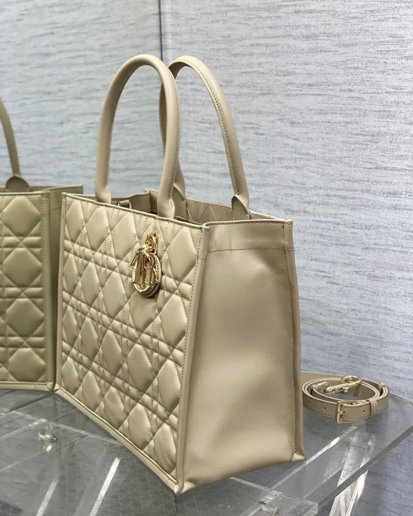 Taupe Geometric Quilted Tote — side view