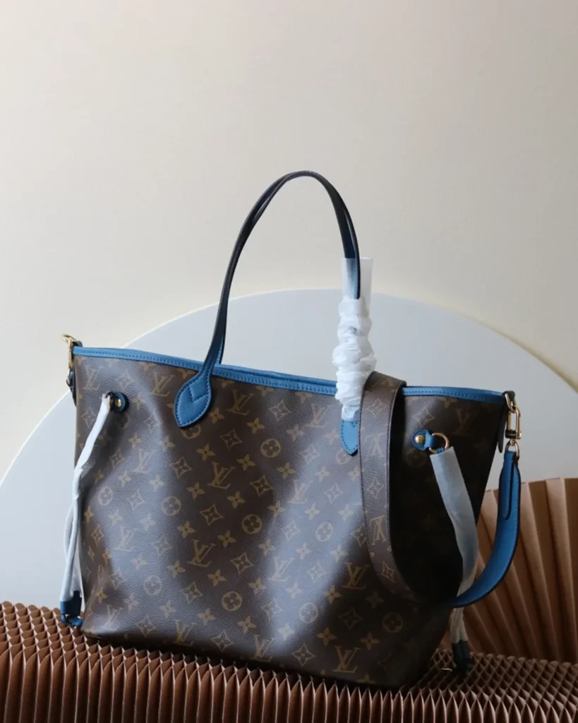 Blue Striped Reversible Monogram Tote — monogram front view