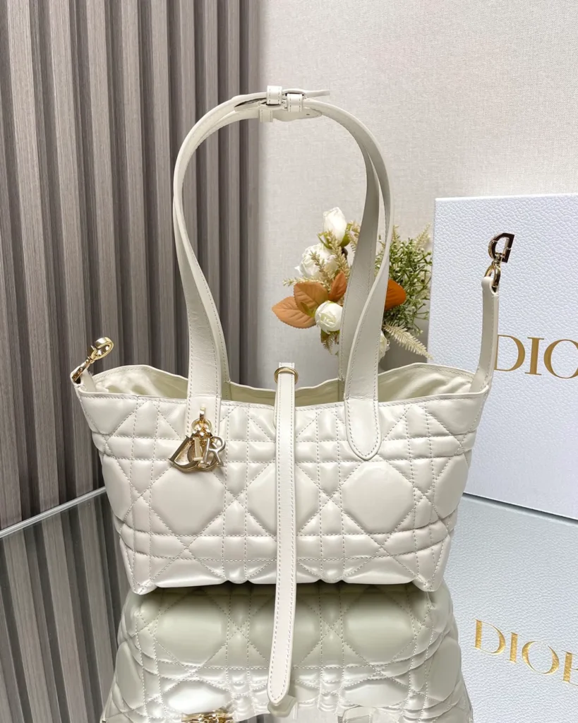 Ivory Soft Quilted Tote — raised strap view