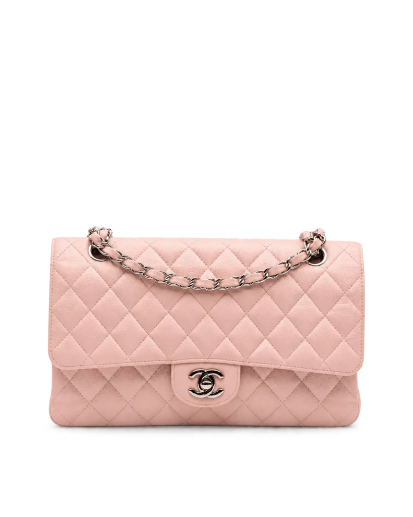 Pink Quilted Silver-Tone Chain Flap Bag — main view