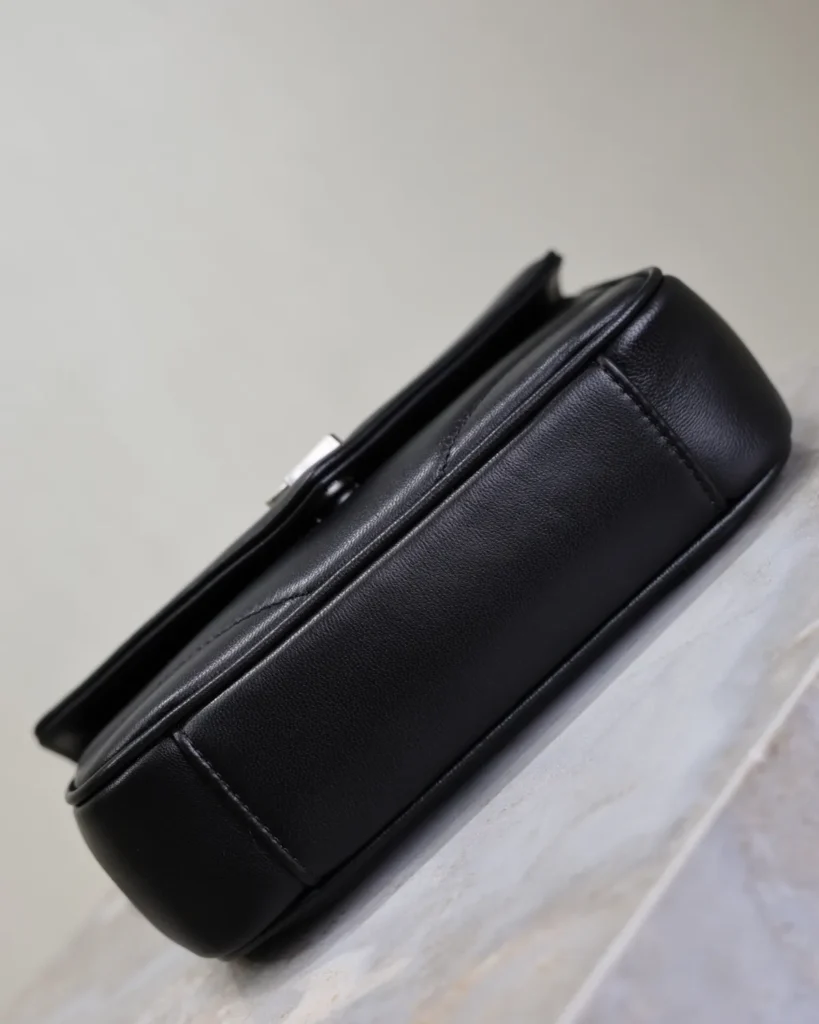 Black Chevron Flap Bag with Silver-Tone Chain — base view