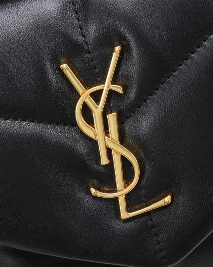 Black Padded Chevron Chain Bag — logo detail view