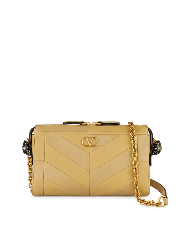 Beige Chevron Zip-Top Chain Bag — main view