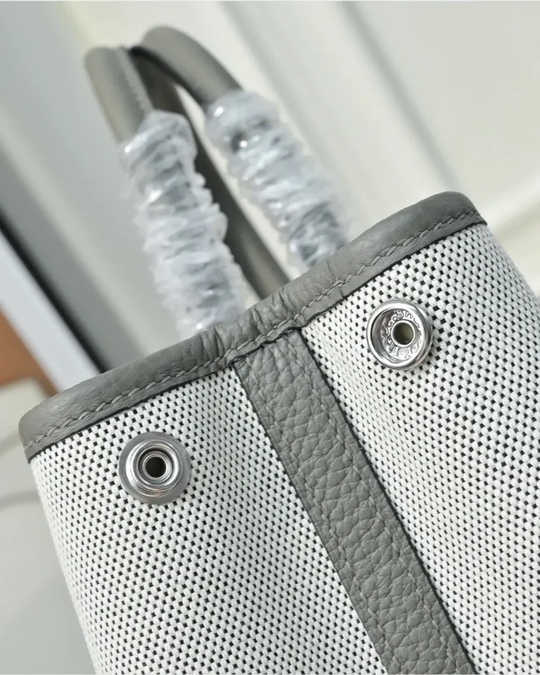 Garden Party-Inspired 30 Grey Canvas Tote, top edge view