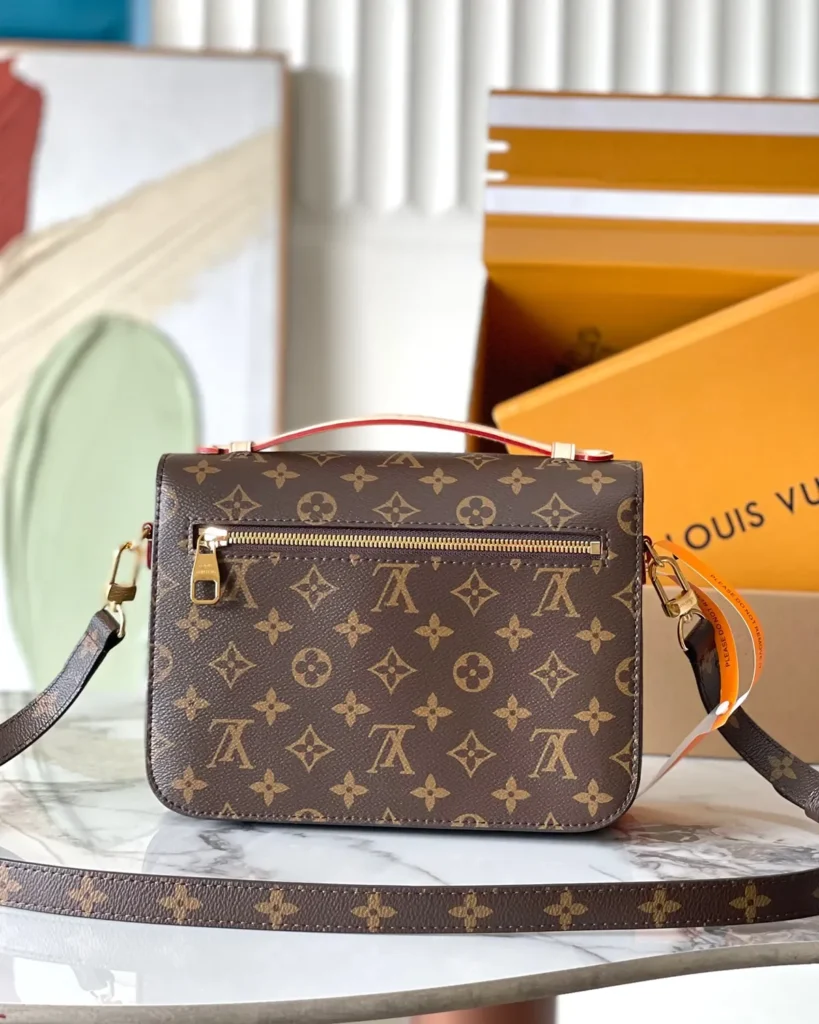 Brown Monogram Flap Satchel — rear view