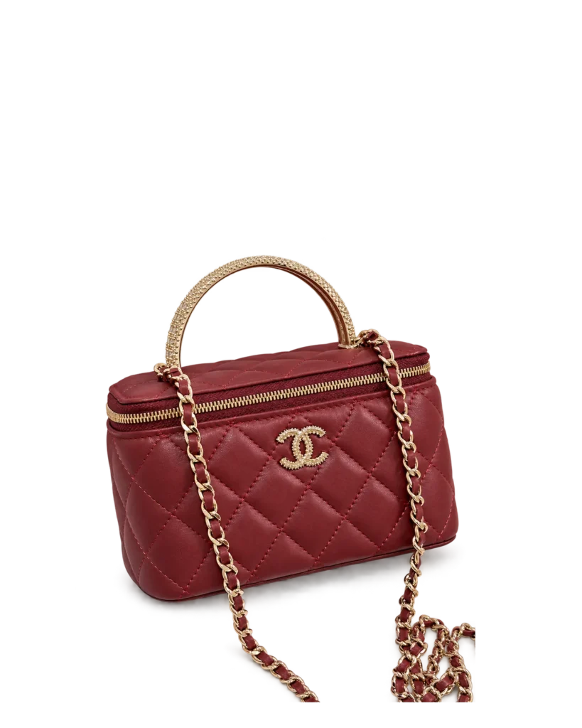 Burgundy Quilted Ornamental-Handle Vanity Bag — main view